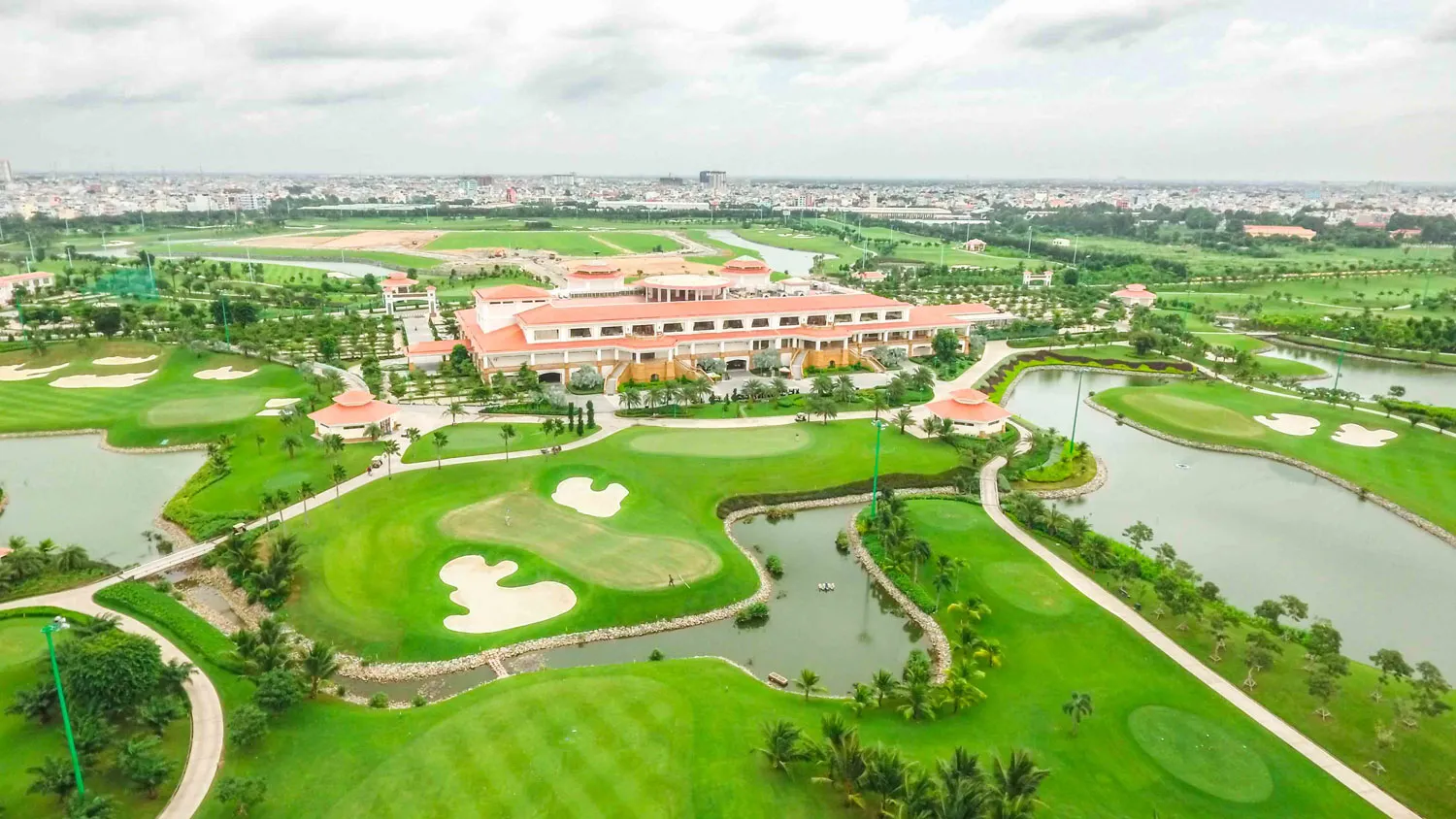 Panoramic view of Long Bien Golf with driving range and 18-hole golf course